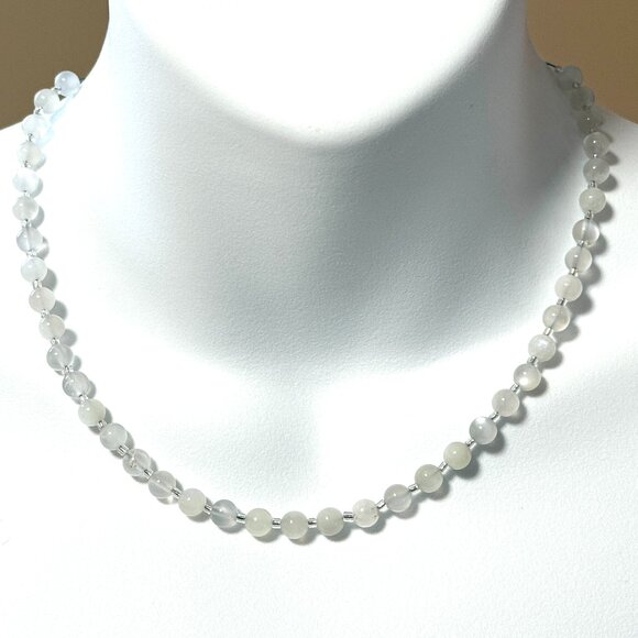 White Moonstone Choker, Genuine Gemstone Stackable Layering Necklace - Picture 1 of 12